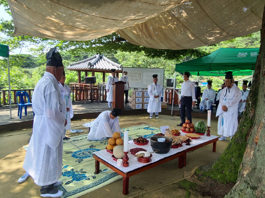 예산군 봉산면 봉림리 느티나무보존회(회장 이세복)가 견우와 직녀가 만난다는 칠석날인 지난 4일(음력 7월 7일) 막걸리 20말(400ℓ)을 거름으로 주며 천년느티나무의 무탈과 한 해 농사의 풍년을 비는 칠석제를 개최했다.사진=예산군 제공