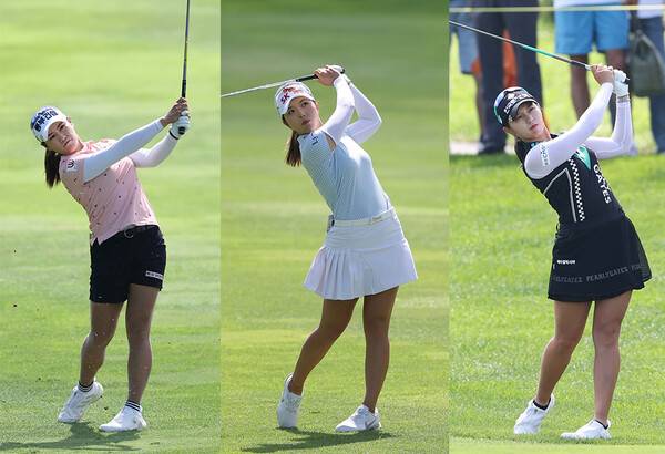 2022년 한국여자프로골프(KLPGA) 투어 제주삼다수 마스터스 우승을 차지한 지한솔 프로와 준우승한 최예림 프로, 3위를 기록한 박현경 프로가 최종라운드에서 경기하는 모습이다. 사진제공=KLPGA