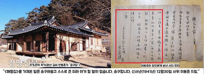 최근에는 이용준이 처가인 광산 김씨 안동종가인 ‘긍구당’에서 <훈민정음 해례본>을 유출했다는 주장이 제기됐다. 이용준이 장인(김응수)에게 보낸 편지를 보면 “긍구당에서 <매월집>을 가져온 일은 큰 죄이며 송구스럽다는 등의 내용이 있다는 것이다. 이용준이 <매월집>을 가져갈 때 <훈민정음 해례본>까지 유출했을 게 틀림없다는 주장이다.
