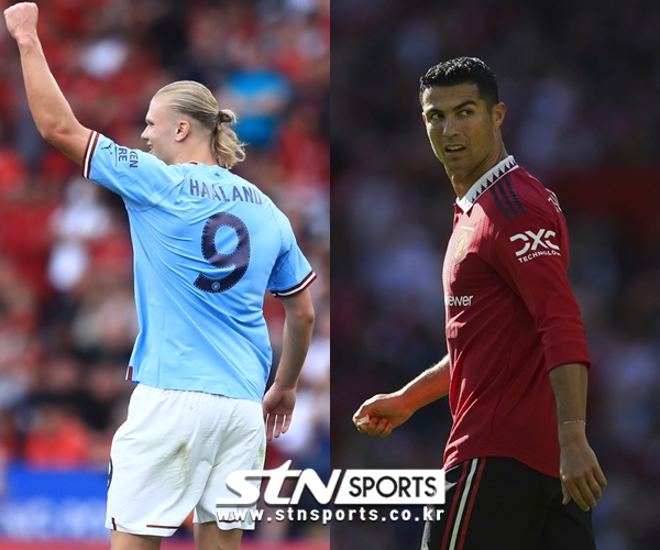 (왼쪽부터) 엘링 홀란드와 크리스티아누 호날두. 사진|뉴시스/AP