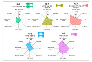 2006년부터 2020년까지 서울대병원·분당서울대병원·아산병원에서 일차성 승모판막 역류증으로 수술 받은 환자 2,321명을 잠재 계층 분석 기법을 활용해 5개의 표현군으로 분류했다.