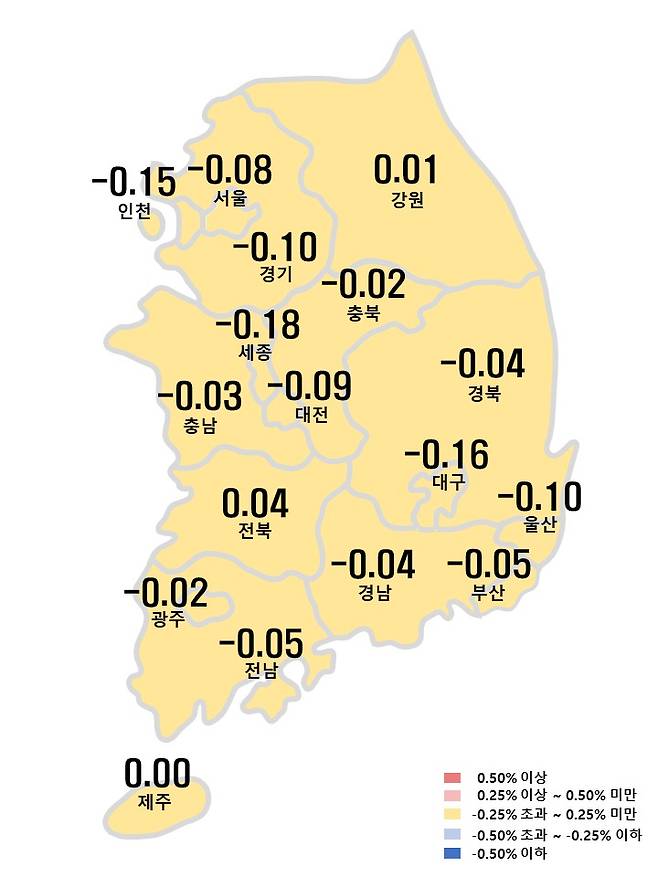 시도별 아파트 매매가격지수 변동률(한국부동산원 제공) ⓒ 뉴스1