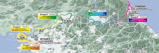 코로나19로 3년 만에 재개되는  ‘뚜르 드 디엠지(Tour de DMZ) 국제자전거대회’의 주행코스.