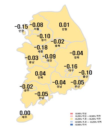 시도별 아파트 매매가격지수 변동률  [한국부동산원 제공. 재판매 및 DB 금지]