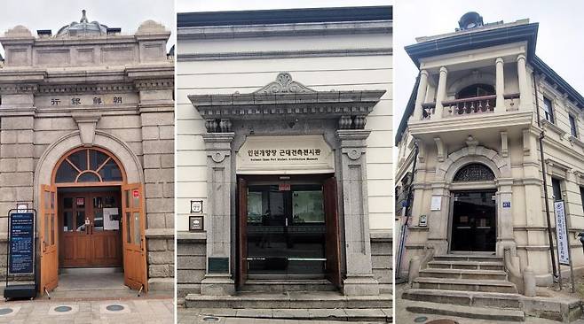 인천에 남은 일제 수탈 은행들 (인천=연합뉴스) 강종구 기자 = 인천 개항장에 가면 100여년 전 건립된 일제시대 은행 건물들을 볼 수 있다. 사진 왼쪽부터 일본 옛 제1은행(개항박물관), 제18은행(근대건축전시관), 제58은행(외식업중앙회 인천 중구지부). 2022.8.13
inyon@yna.co.kr
(끝)