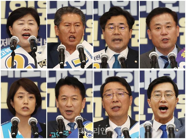 더불어민주당 8·28 전당대회 최고위원 후보인 서영교·정청래·박찬대·송갑석·고민정·고영인·윤영찬·장경태 의원(선수순. 동일 선수시 가나다순) ⓒ데일리안 홍금표 기자