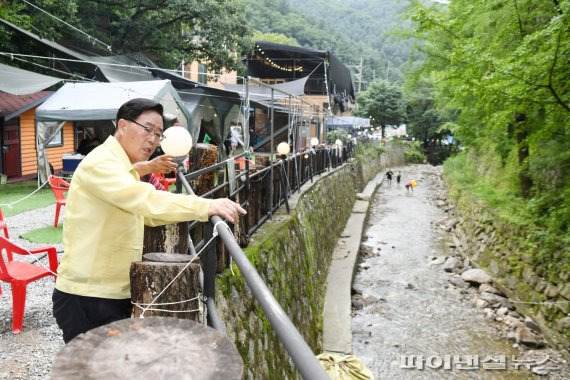 강수현 양주시장 14일 집중호우 피해 복구현장 점검. 사진제공=양주시