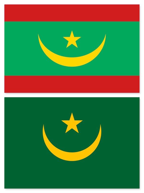 아프리카 무슬림 국가 모리타니의 현 국기(위)와 예전 국기. 위키피디아