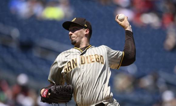 MLB 샌디에이고에서 뛰고 있는 블레이크 스넬(투수)은 15일(한국시간) 열린 워싱턴과 원정 경기에 선발 등판해 6이닝 3피안타 10탈삼진 무실점으로 호투하며 승리투수가 됐다. [사진=뉴시스]