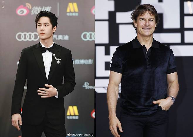 하늘의 왕 남자 주연을 맡은 왕이보(왼쪽)와 탑건의 톰크루즈. /웨이보, 뉴스1