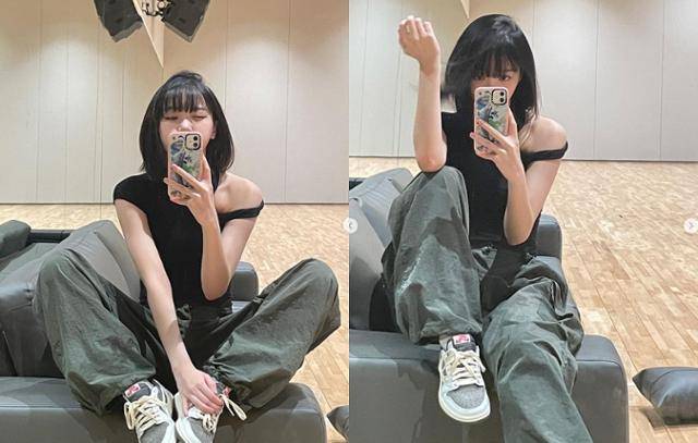 최근 기존 단발 스타일보다 기장감이 길어진 중단발 스타일로 변신한 김채원. 김채원 SNS