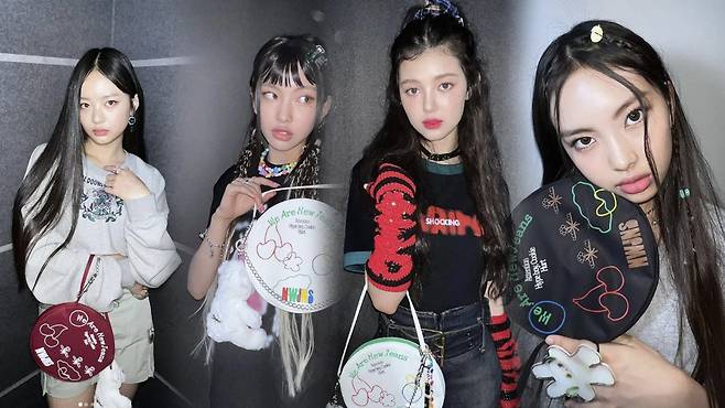 그룹 뉴진스 멤버들이 한정판 버전 ‘(NewJeans) - 1st EP New Jeans Bag’을 들고 포즈를 취해 보였다. 뉴진스 인스타그램