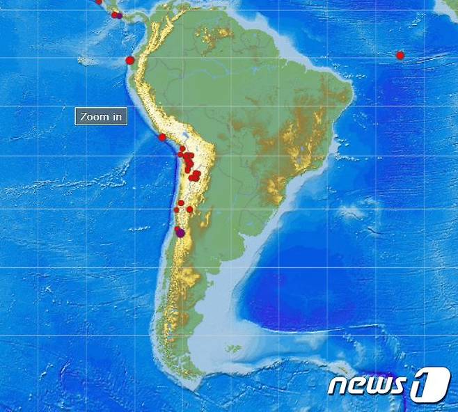 칠레 중부에서 규모 5.7 지진이 발생했다. <출처=유럽지중해지진센터(EMSC)>
