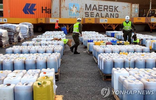 콜롬비아 카르타헤나 항구에서 경찰이적발한 코카인 [EPA 연합뉴스 자료사진. 재판매 및 DB금지]