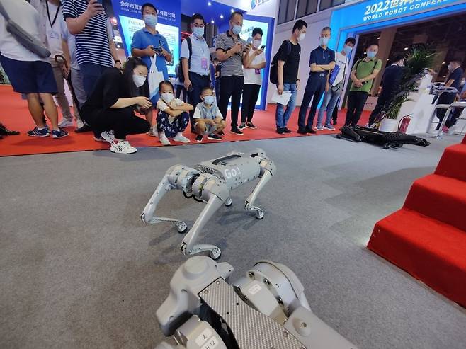 '2022 월드로봇 컨퍼런스'에 전시된 4족 보행 로봇/사진=중국 인터넷