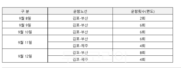 추석 국내선 임시편 