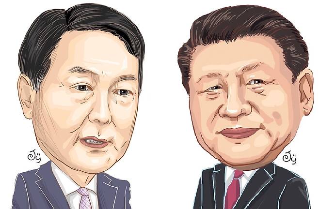 South Korean President Yoon Suk-yeol (left) and Chinese President Xi Jinping (Graphic design by The Korea Herald)