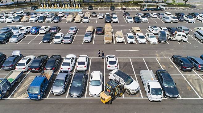 경기도 과천의 서울대공원 침수차 임시 적치장 모습. 연합뉴스]