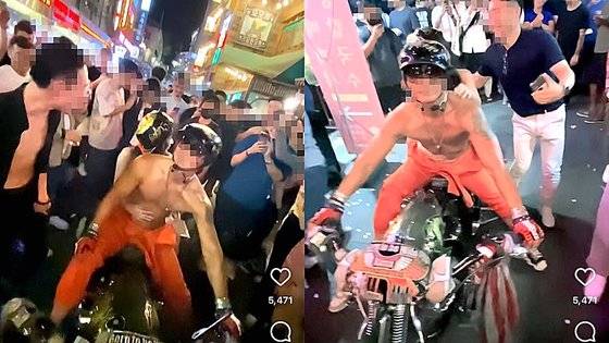 서울 강남 일대에서 비키니 차림으로 오토바이에 탑승해 과다노출 혐의로 입건된 여성이 이번에는 비슷한 옷차림으로 서울 이태원에 나타났다. 사진 임그린 인스타그램