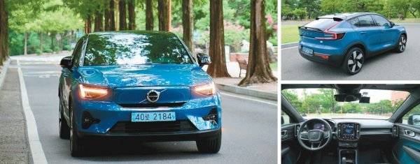 볼보 C40 리차지의 전면과 후측면 외관, 내부 인테리어.(왼쪽부터 시계방향) C40리차지는 차별화된 쿠페 디자인과 볼보 특유의 
우아한 승차감이 인상적인 전기차다. 특히 충실한 안전사양과 TMAP 인포테인먼트 서비스는 쓰면 쓸수록 편리함에 빠져든다. 생애 첫
 차로 프리미엄 전기차를 원한다면 주저 없이 선택할 만하다. 원성열 기자 sereno@donga.com