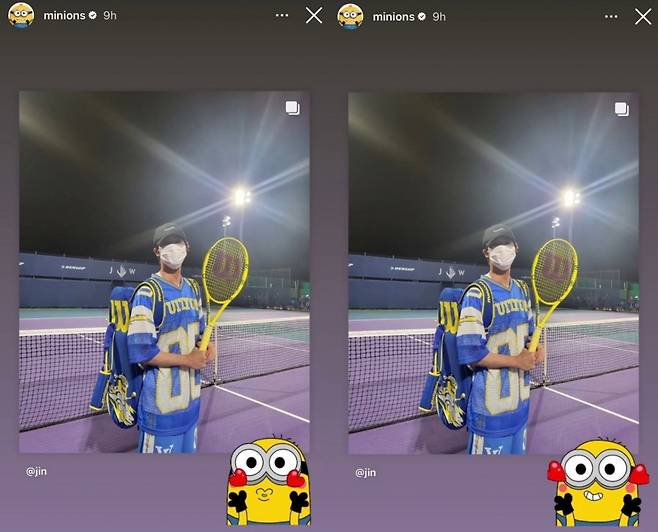 '테니스 왕자' 방탄소년단 진에 미니언즈도 손키스 쪽~♥