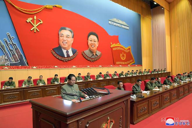 Commanding officials of the Worker-Peasant Red Guards hold a two-day meeting at the April 25 House of Culture in Pyongyang on its second day on Aug. 30, 2022, to discuss ways to enhance their combat capabilities, in this photo provided by the North`s Korean Central News Agency.(Yonhap)