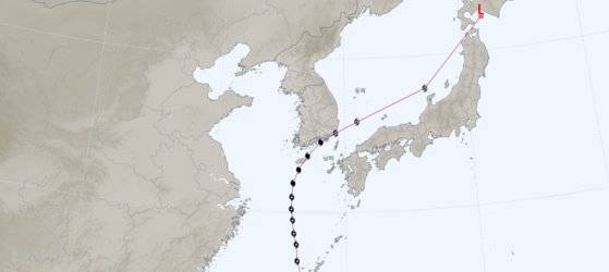 2016년 제18호 태풍 차바의 이동 경로. [기상청]