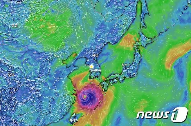 북상중인 제11호 태풍 '힌남노' (윈디닷컴 캡처)2022.9.5/뉴스1