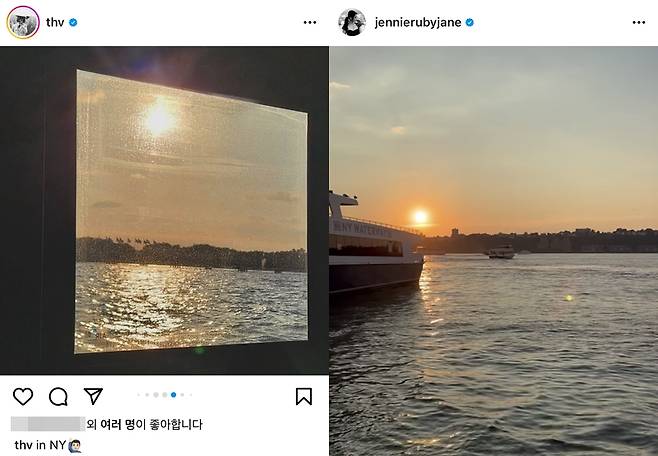 ▲ 뷔(왼쪽)와 제니가 각각 SNS 올린 사진. 출처| 뷔, 제니 인스타그램