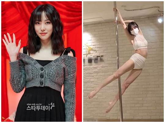 폴댄스 중인 여자친구 출신 유주. 사진l스타투데이 DB, 유주 SNS 캡처