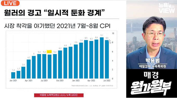 지난 10일 박용범 매일경제 뉴욕특파원이 `월가월부`에서 크리스토퍼 월러 미국 연방준비제도(Fed) 이사의 금리 인상 지지 발언을 설명하고 있다. [사진 출처 = 월가월부 화면 캡처]