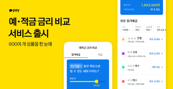 카카오페이가 예·적금 금리 비교 서비스를 출시했다. 사진은 서비스 관련 이미지. [사진=카카오페이]