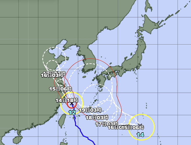제 14호 태풍 난마돌(NANMADOL) 예측 경로 / 사진 = 일본 기상청