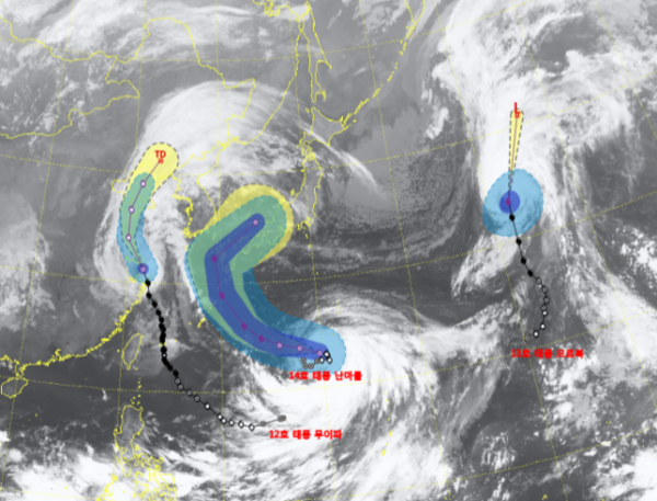 15일 오전 4시 기준 제14호 태풍 난마돌 (NANMADOL) 예상진로 사진=기상청 제공