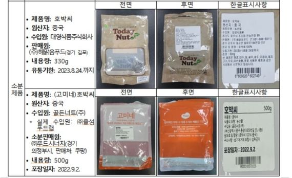식약처, 잔류농약 기준 초과 '중국산 호박씨' 회수 조치ⓒ식품의약품안전처