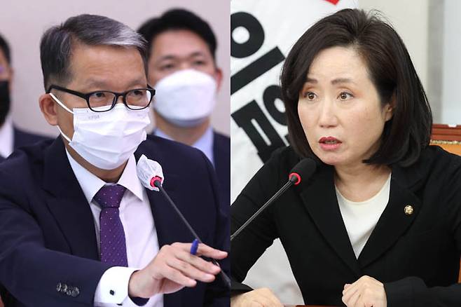 왼쪽부터 우종수 경찰청 차장, 전주혜 의원. 윤창원 기자·연합뉴스