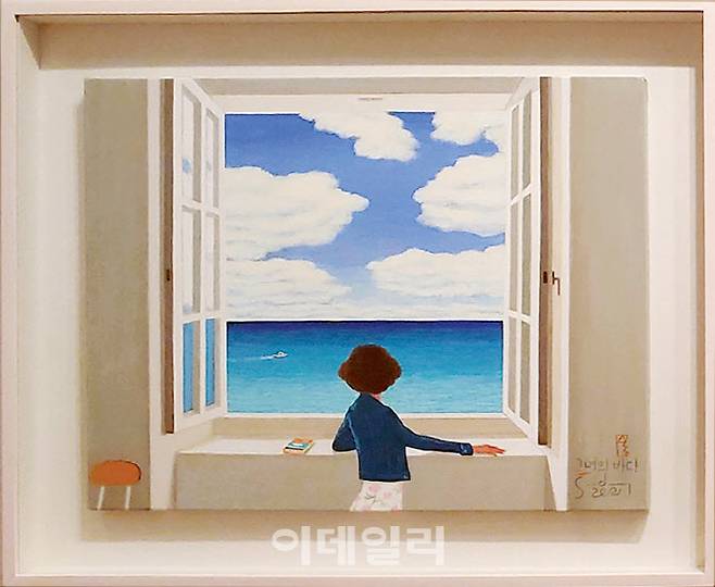 이수동의 ‘그녀의 바다’(2021·40.9×53.0㎝). 그이의 무기던 소담한 장식을 대폭 거둬낸 자리에 디테일을 심어낸 ‘그간 못 봤던’ 작품 중 하나다(사진=오현주 문화전문기자).