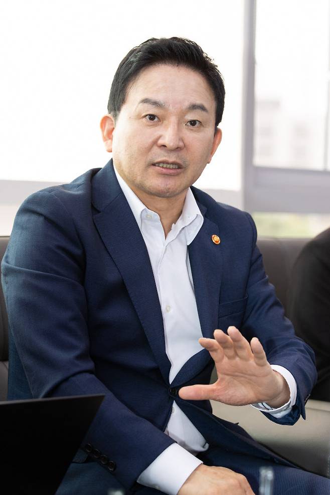 원희룡 국토교통부 장관이 22일 정부세종청사에서 열린 기자간담회에서 발언하고 있다.(사진=국토교통부)