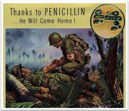 “고마워요, 페니실린. 그가 돌아올 거예요!” 페니실린으로 부상병이 치료받는 그림. 페니실린은 독일군에겐 없는, 연합군의 비기 구실을 톡톡히 했다. 동아시아 제공