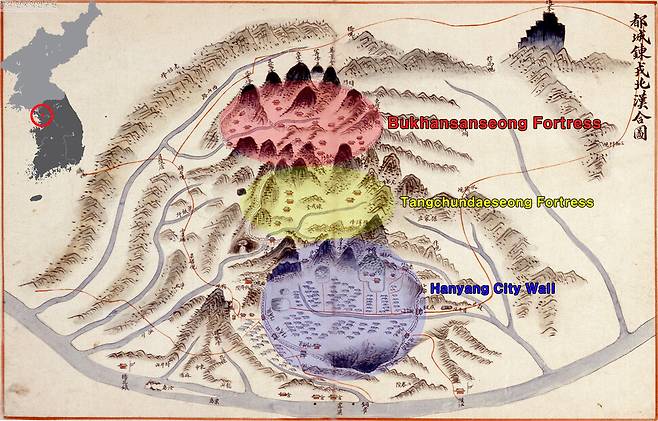 조선시대 수도성곽의 가치를 공유하는 북한산성, 탕춘대성, 한양도성 위치도. 경기도 제공