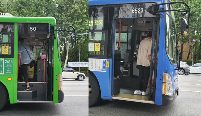 일반버스와 저상버스. 한국일보 자료사진
