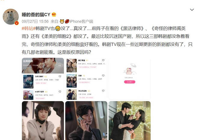 불법 스트리밍 애플리케이션을 통해 한국 드라마를 시청하고 있던 중국 네티즌이 해당 불법앱이 서비스를 중단하자 아쉬움을 드러내고 있다. [웨이보 캡처]