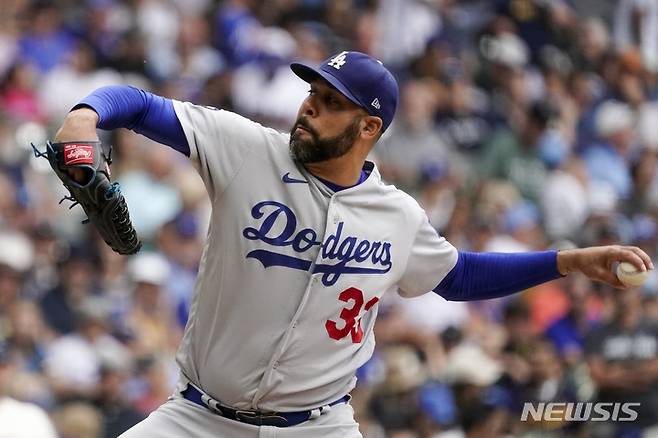 [밀워키=AP/뉴시스] 메이저리그(MLB) LA 다저스의 데이비드 프라이스. 2022.08.18