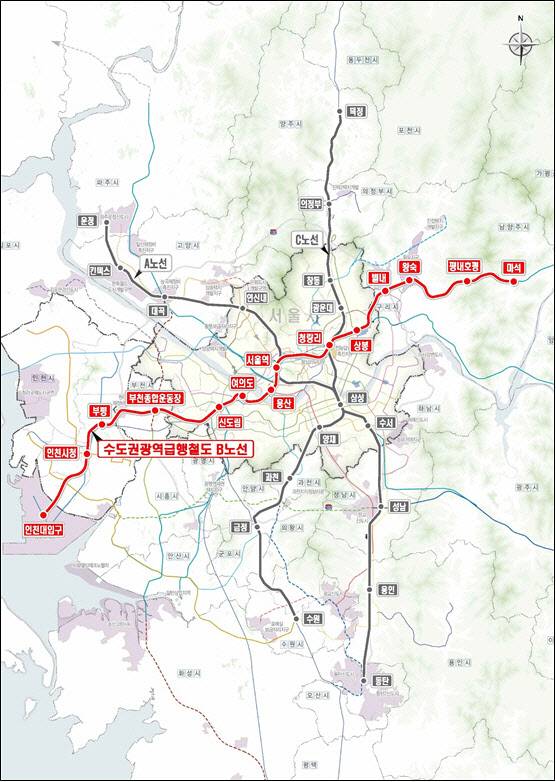 수도권 광역급행철도(GTX) B노선 노선도.(자료=국토교통부)