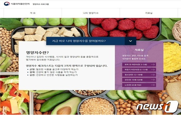 영양지수 프로그램 서비스 (식품의약품안전처 제공)