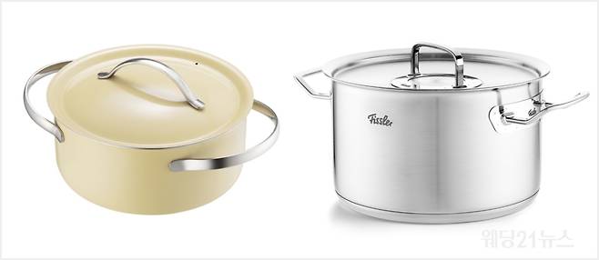 (좌)락앤락 가드니아 양수 냄비 20cm (우)휘슬러 오리지널 프로피 컬렉션 스튜팟 24cm