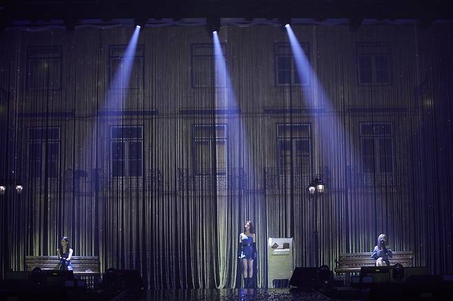 K-pop group fromis_9 conducts its concert "Love From." at the KBS Arena in Gangseo-gu, Seoul, on Friday. (Pledis Entertainment)