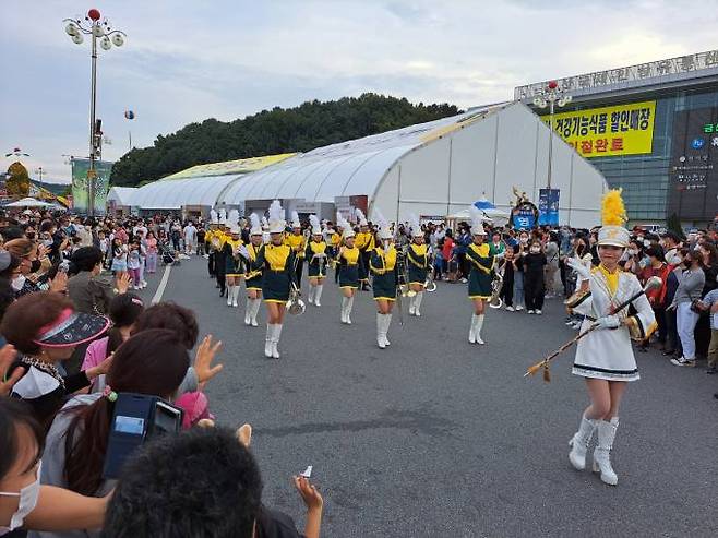 2일 구름 관객이 모여 의장대 퍼레이드에 환호하고 있다. 사진=명정삼 기자.