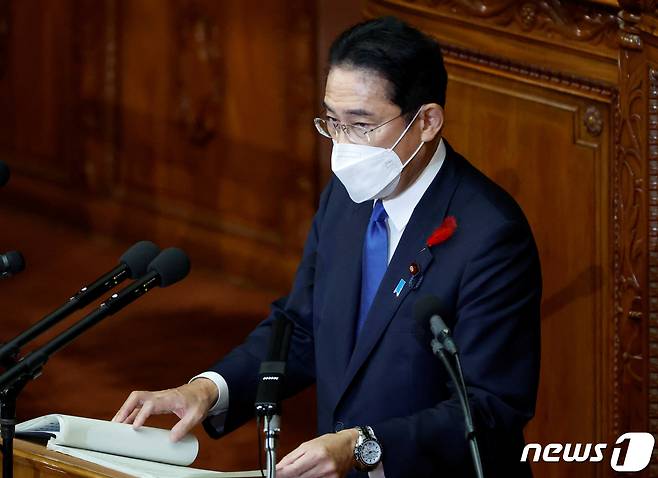 일본 의회 임시 회기가 3일 시작된 가운데, 기시다 후미오 일본 총리가 중·참의원 합동 연설을 하고 있다. 2022. 10. 3. ⓒ 로이터=뉴스1 ⓒ News1 최서윤 기자