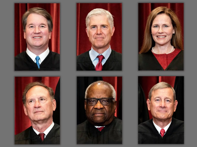 미 연방대법원의 보수적 판결을 이끌고 있는 6명의 대법관들(왼쪽 위부터 시계방향으로 캐버노, 고서치, 배럿, 로버츠, 토마스, 알리토). 연방대법원 제공